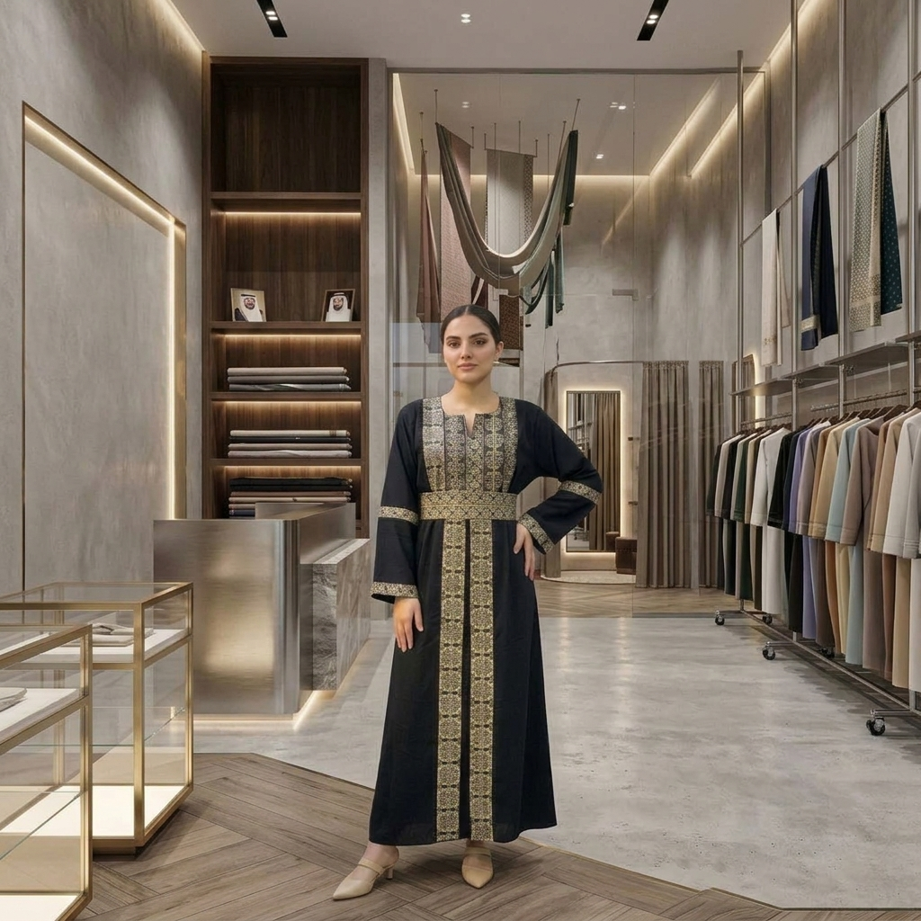 عباية نسائية فاخرة بتطريز ذهبي أنيق