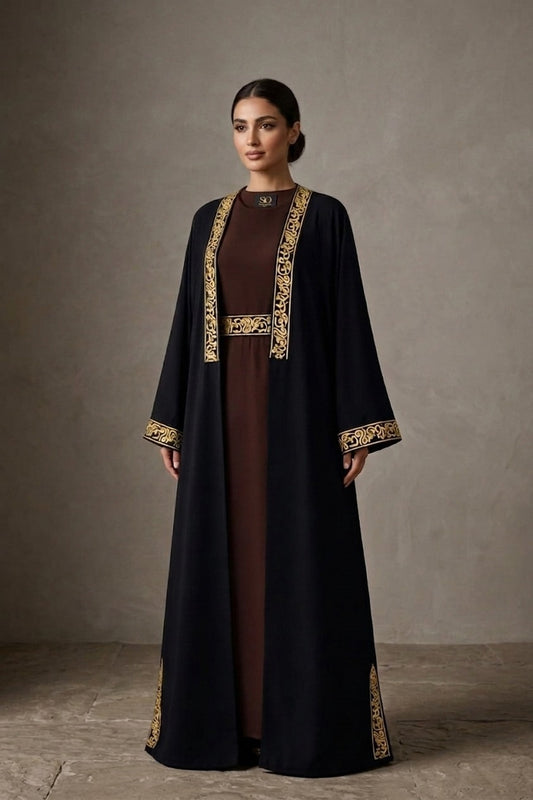 عباية نسائية فاخرة بتطريز ذهبي أنيق